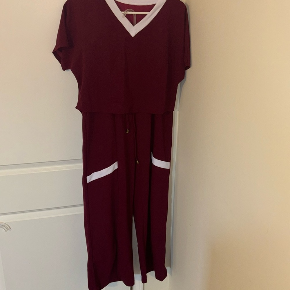 Wine and White pants set